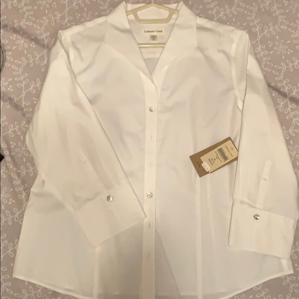 Coldwater Creek White, No Iron, Button Down Blouse